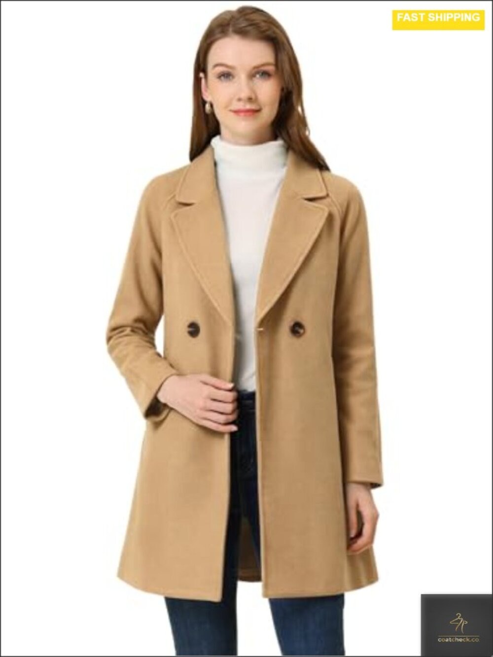 Women's Notched Lapel Double Breasted Peacoat Winter Coat
